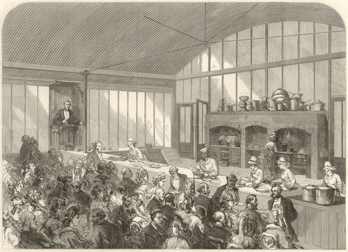Lecture on cookery at the International Exhibition. Hospitality. London 1873